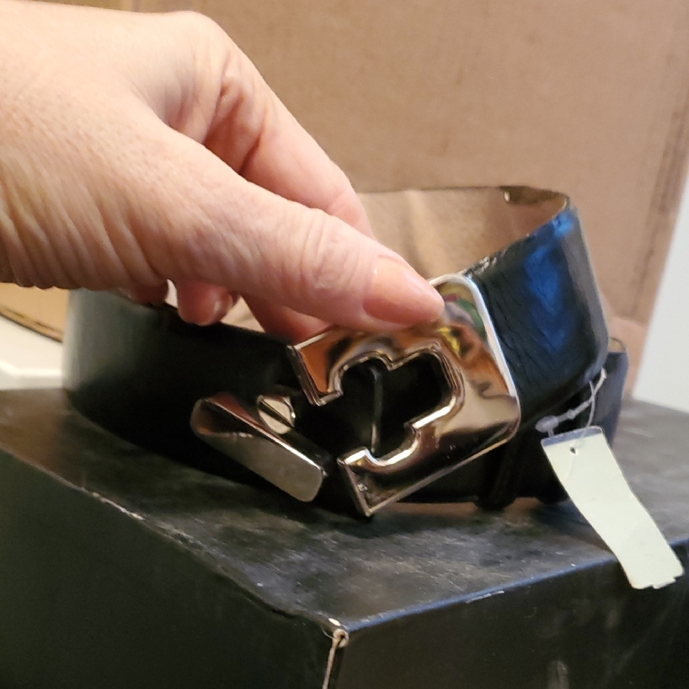 Plus Size Black Leather Belt With Silver Metal Buckle